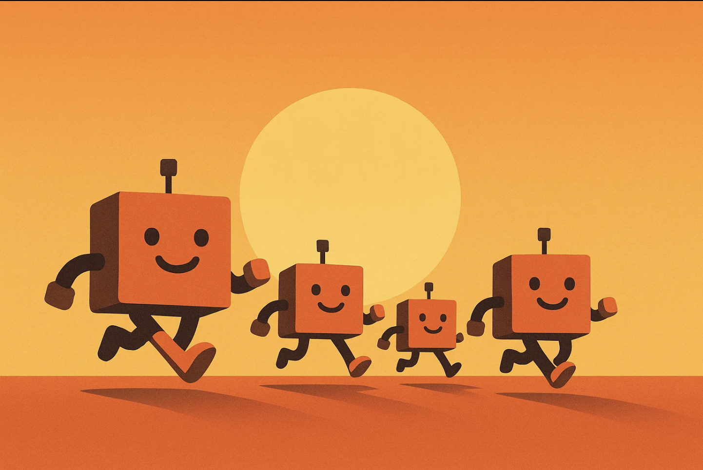 Bots running in the sunset
